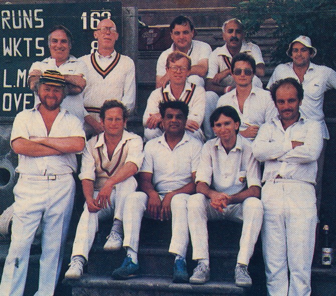 TOURISTS IN ROME 1987 Back: Mike Barnes, Bill Rodwell, Clive Butler, Sunil Amar, Mike Griffiths. Middle: Deane Golding, Ian McLean (the Scribe). Front: Bob Duran, Robert Leachman, Bhasker Patel, Steve Chambers, Graham Quintal.